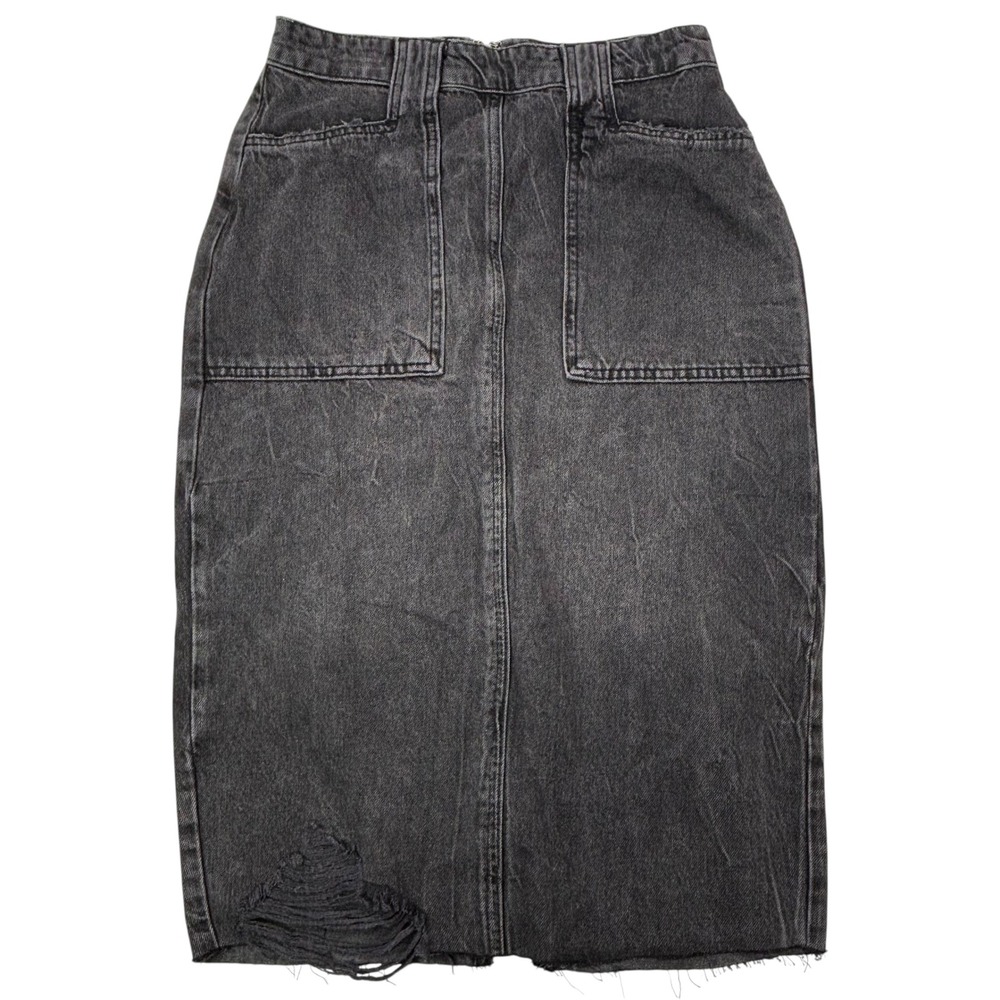 We The Free Free People Womens Size 2‎ Distressed Denim Midi Skirt Raw Hem NEW